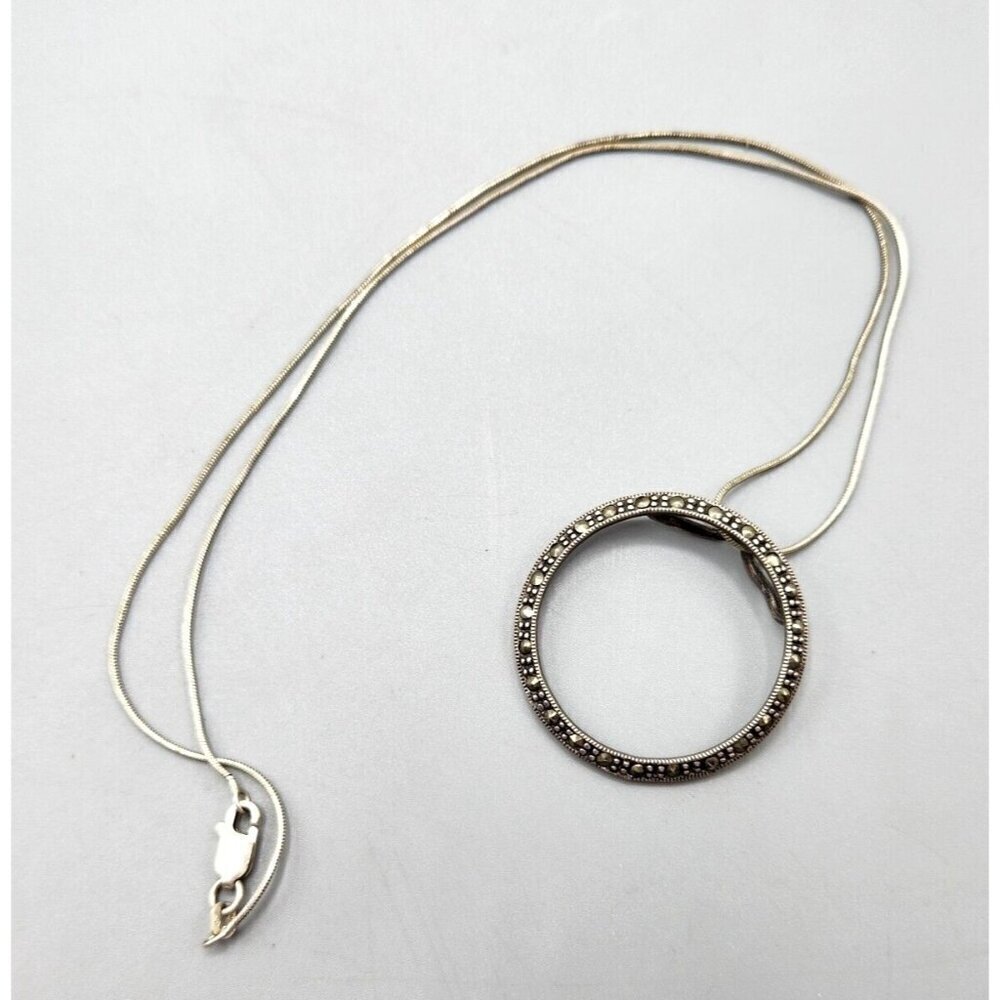 Sterling Silver Open Circle Marcasite Necklace 925 Italy Z2N Infinity/Eternity